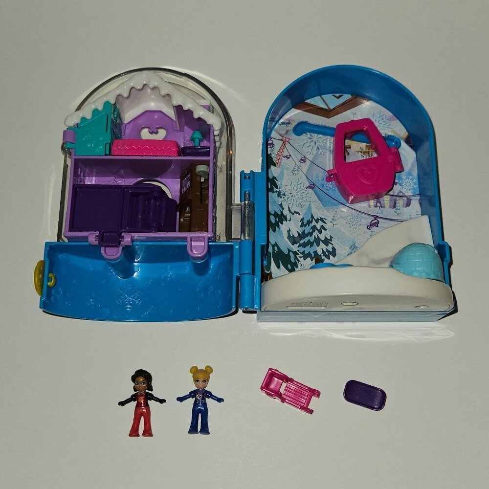 Polly Pocket Snowball Surprise Compact Cabin Dolls Sled Board Mattel 2017 READ